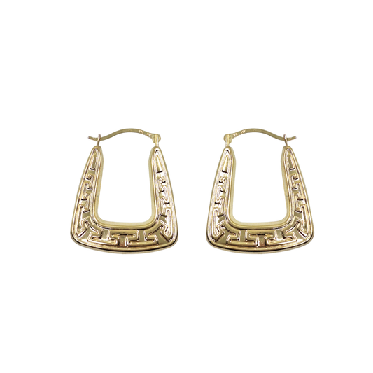9ct Yellow Gold Greek Key Creole Earrings