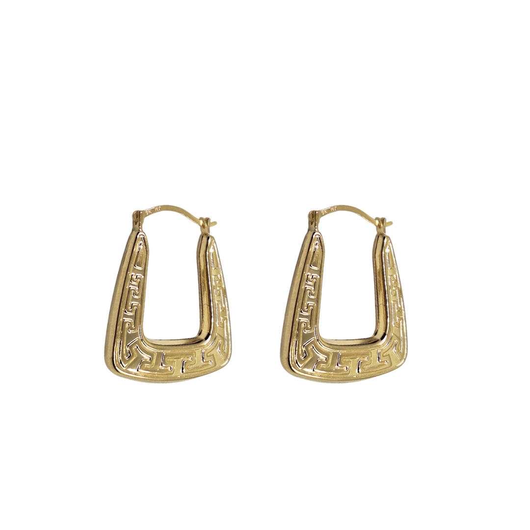 9ct Yellow Gold Greek Key Creole Earrings