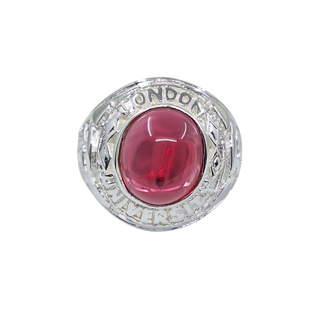 Silver Red Stone College Ring
