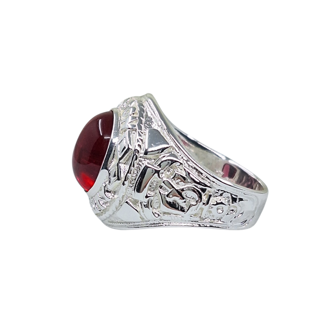 Silver Red Stone College Ring