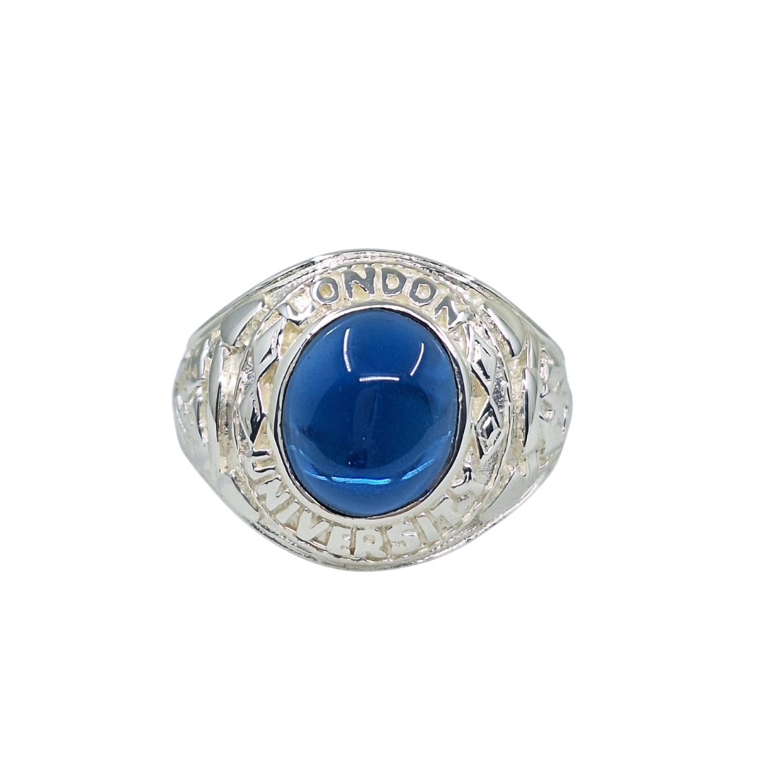 Silver Blue Stone College Ring