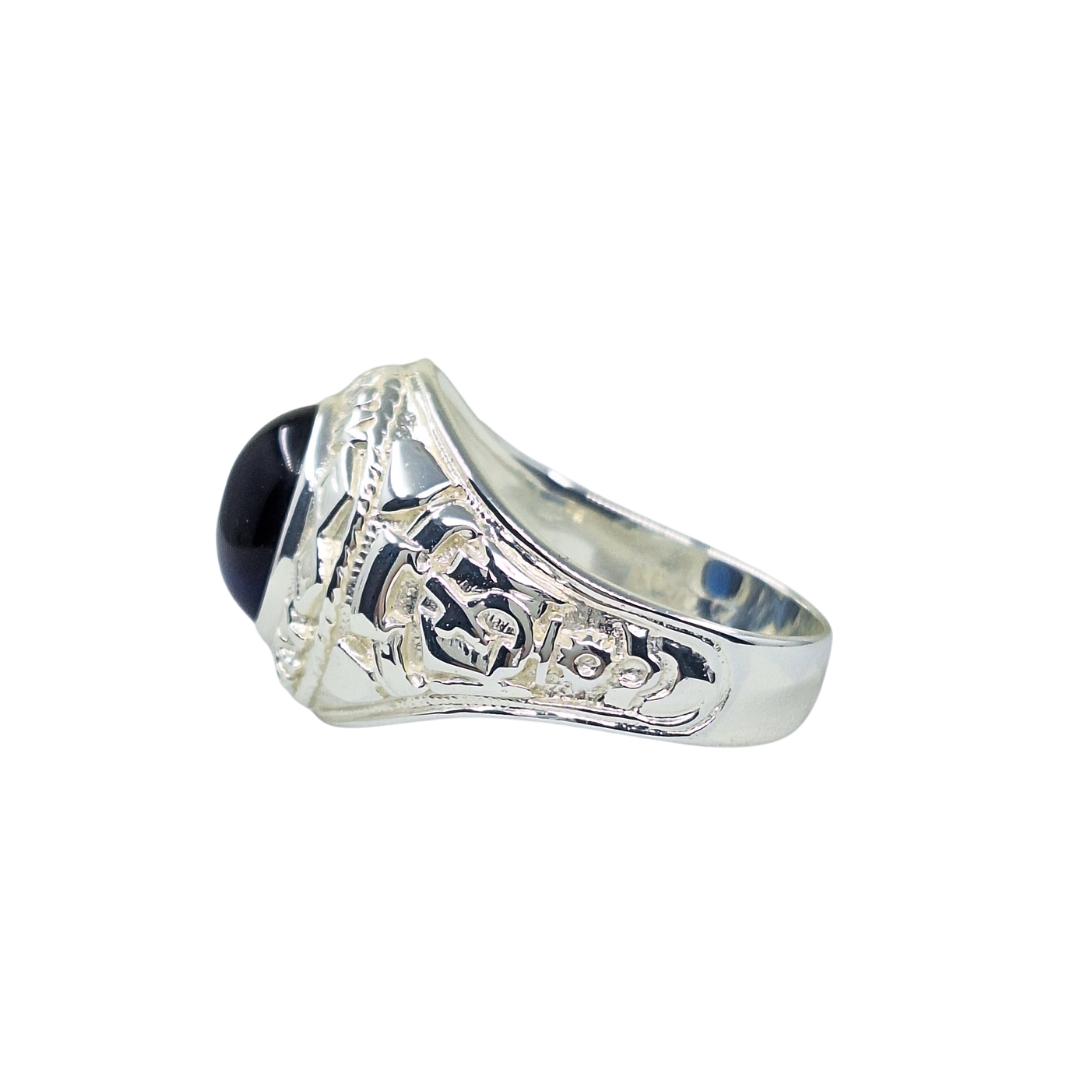 Silver Blue Stone College Ring
