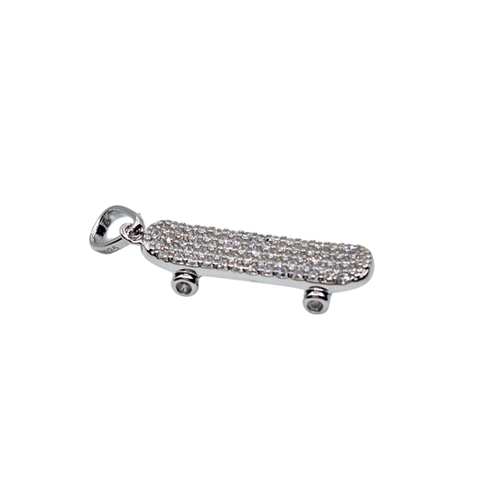 Silver Cubic Zirconia Skateboard Pendant