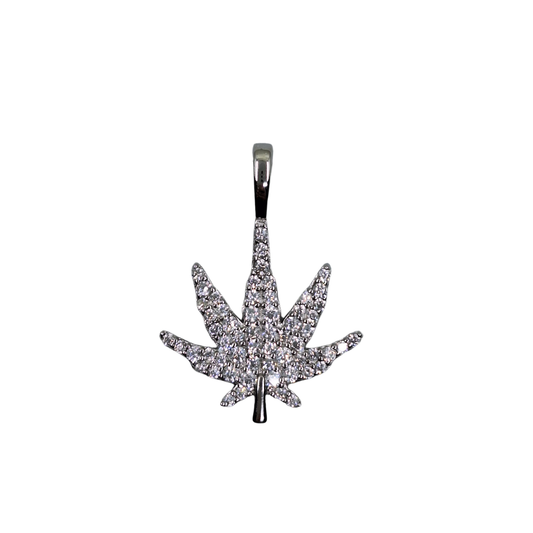 Silver Cubic Zirconia Cannabis Leaf Pendant