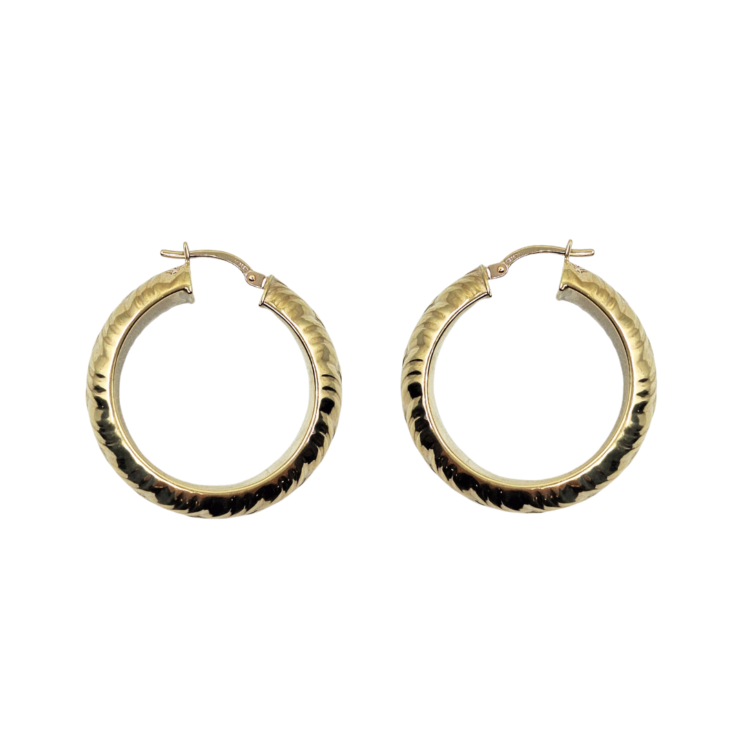 9ct Yellow Gold Patterned Round Creole Earrings