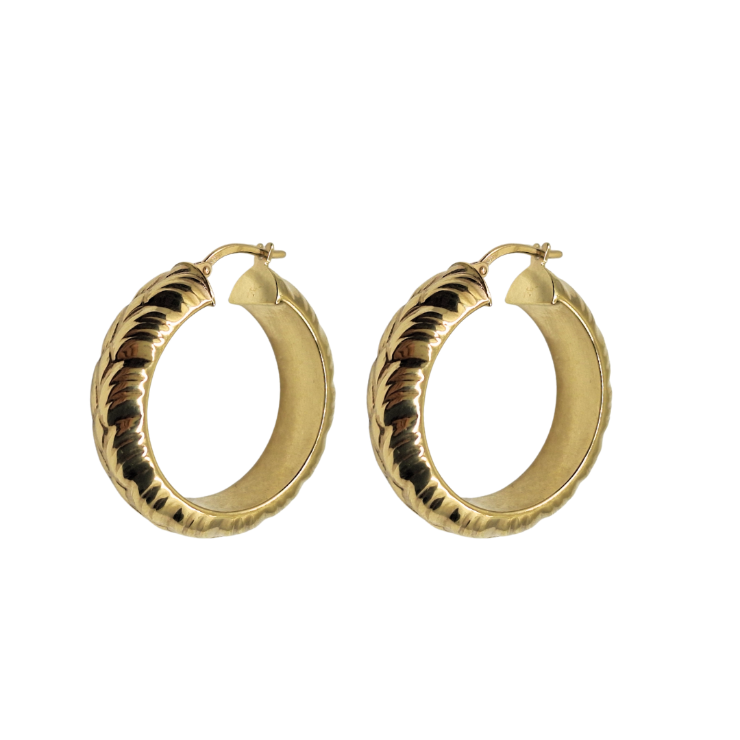 9ct Yellow Gold Patterned Round Creole Earrings