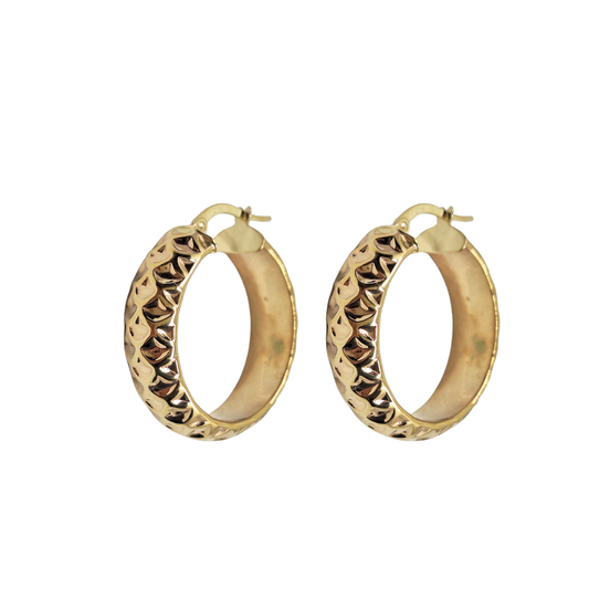 9ct Yellow Gold Patterned Creole Earrings