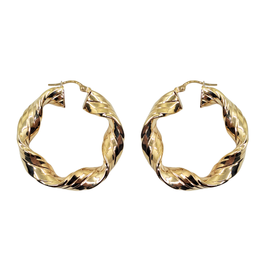 9ct Yellow Gold Ribbon Twist Creole Earrings