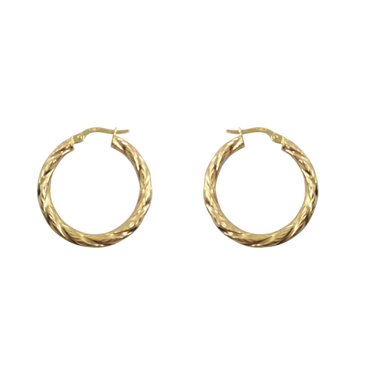 9ct Yellow Gold Round Twist Creole Earrings
