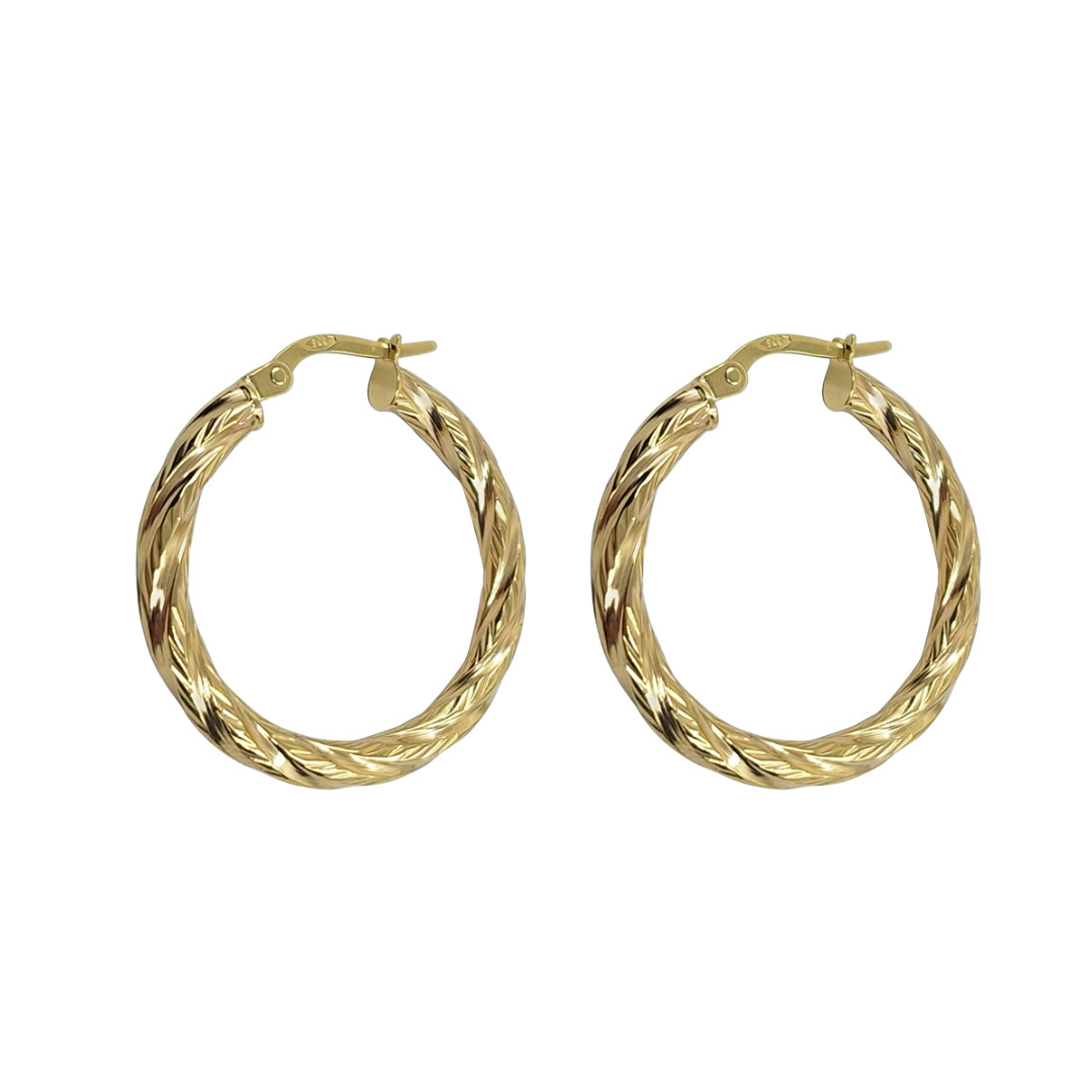 9ct Yellow Gold Round Twist Creole Earrings