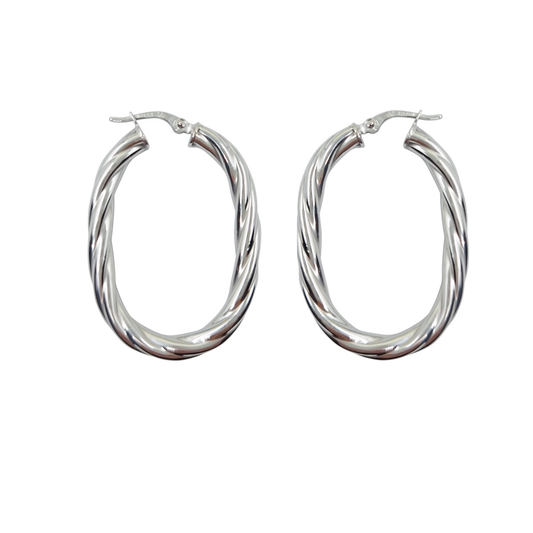 9ct White Gold Oval Twist Creole Earrings