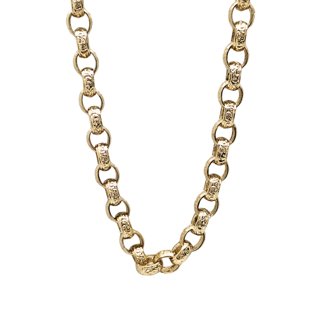 9ct Yellow Gold Patterned Solid Belcher Chain 24"