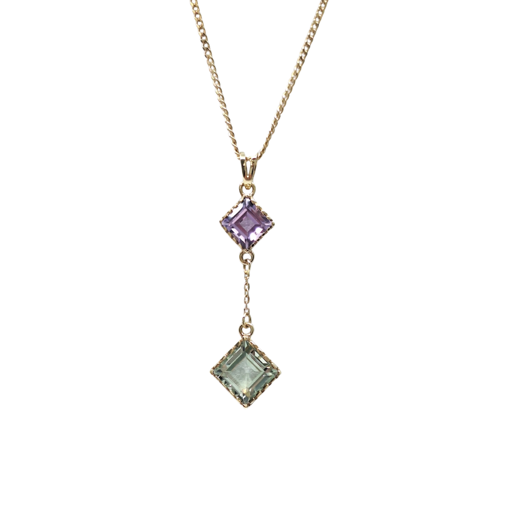 9ct Yellow Gold Amethyst Drop Pendant 18"