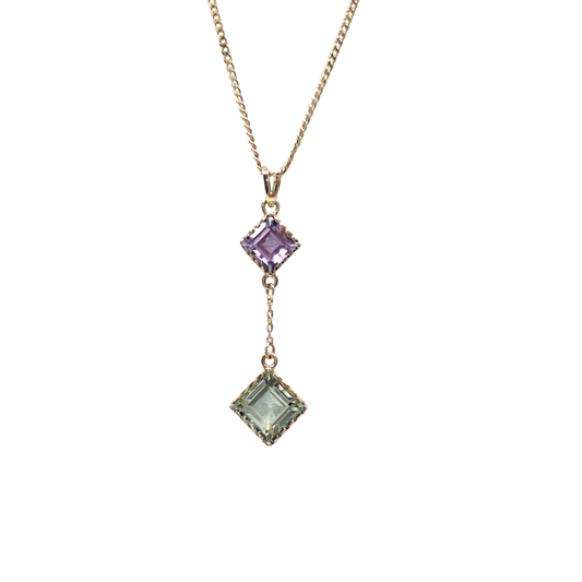9ct Yellow Gold Amethyst Drop Pendant 18"