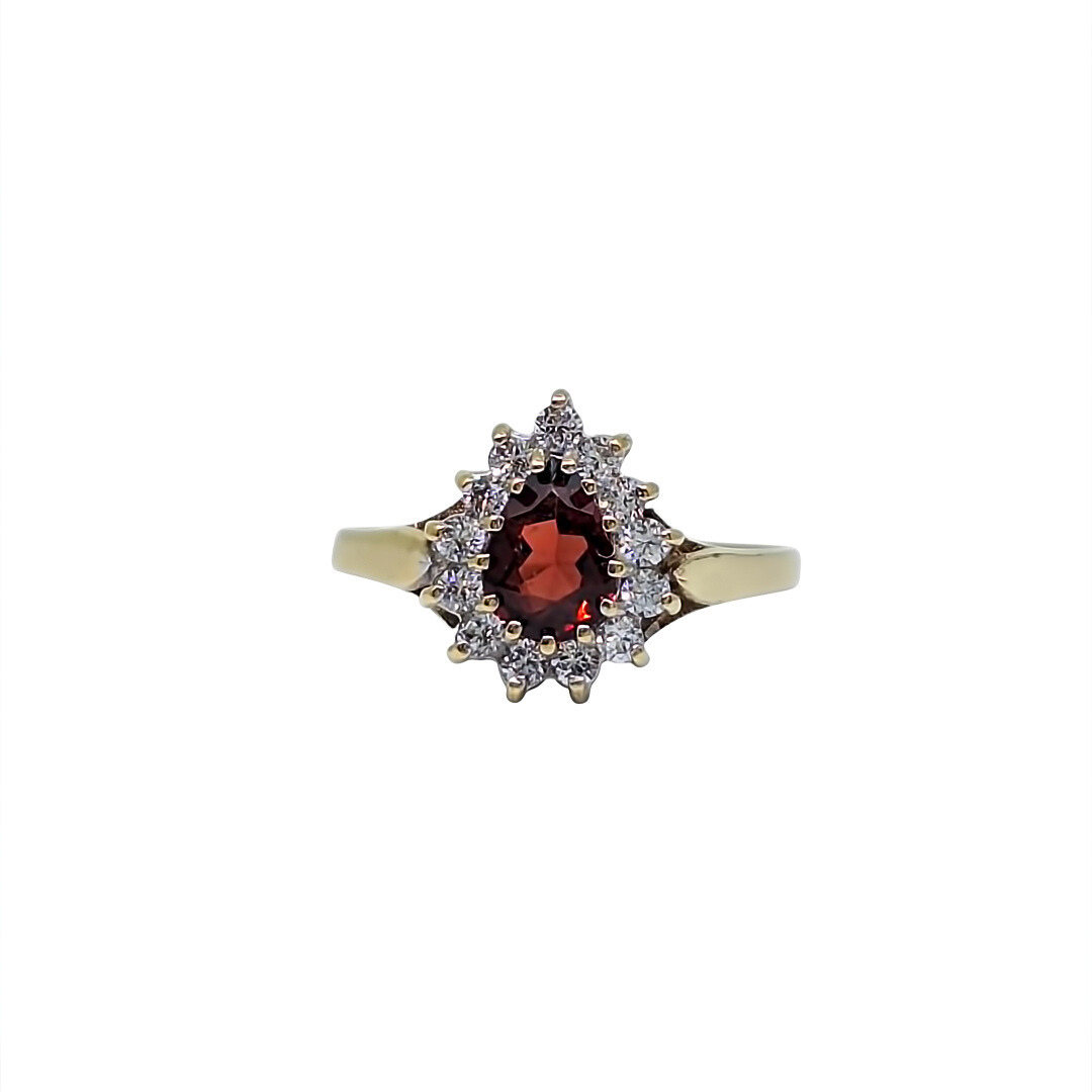 9ct Yellow Gold Garnet & CZ Cluster Ring