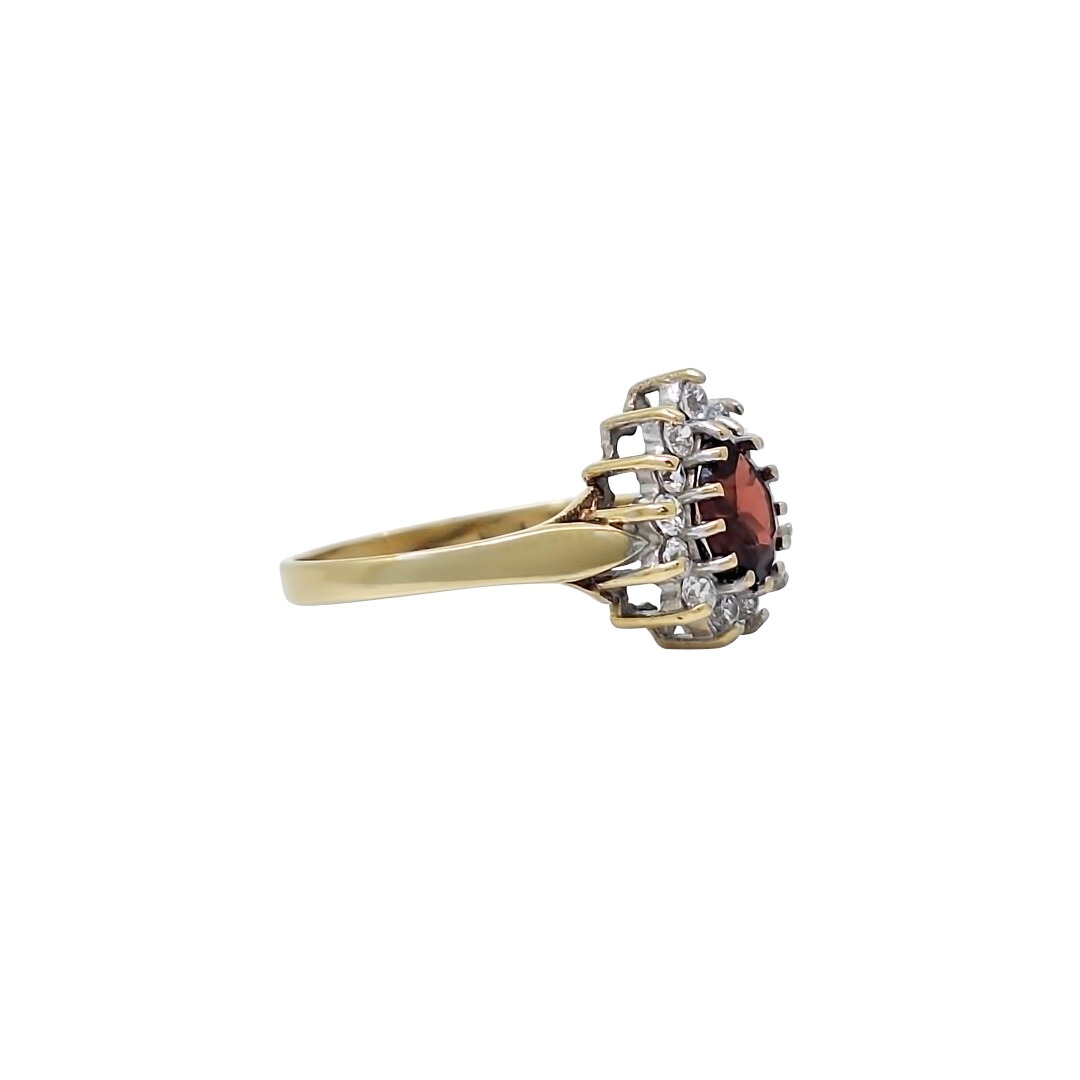 9ct Yellow Gold Garnet & CZ Cluster Ring