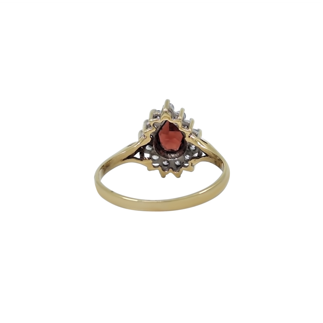 9ct Yellow Gold Garnet & CZ Cluster Ring
