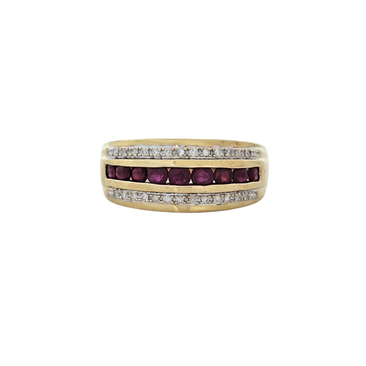 9ct Yellow Gold Ruby & Diamond Band Ring