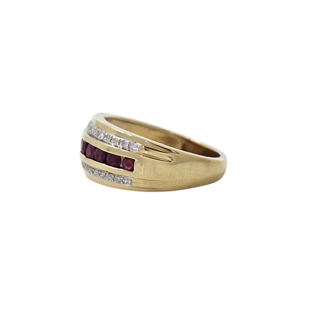 9ct Yellow Gold Ruby & Diamond Band Ring