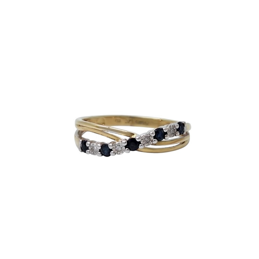 9ct Yellow Gold Sapphire & Diamond Crossover Ring