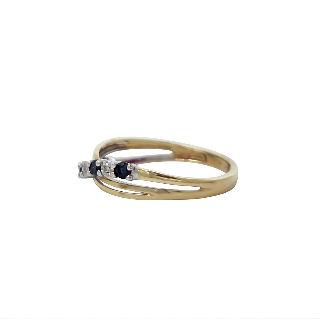 9ct Yellow Gold Sapphire & Diamond Crossover Ring