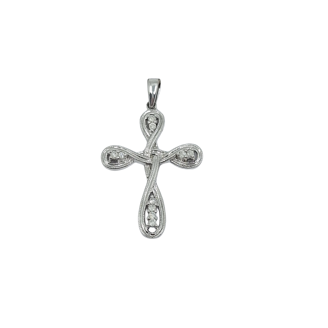 9ct White Gold Diamond Set Cross