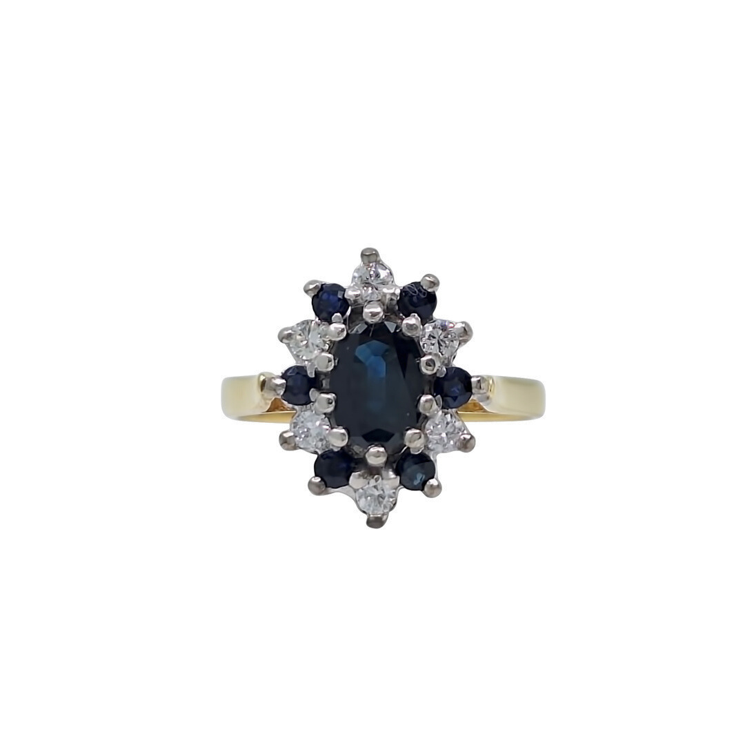 18ct Yellow Gold Sapphire & Diamond Cluster Ring