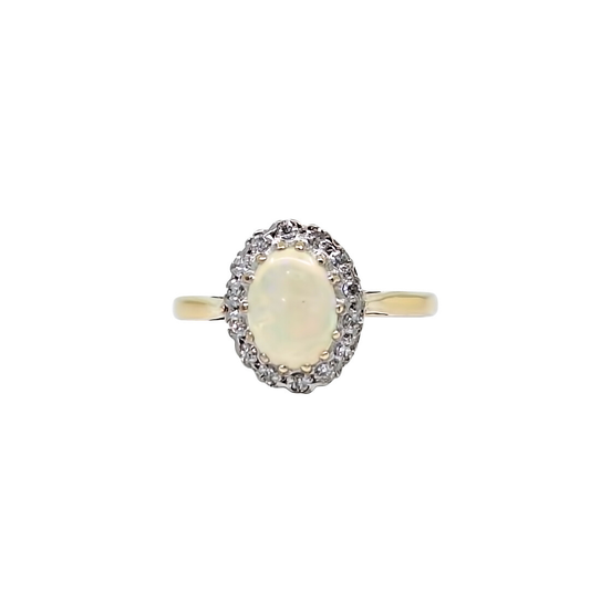 9ct Yellow Gold Opal & Diamond Ring