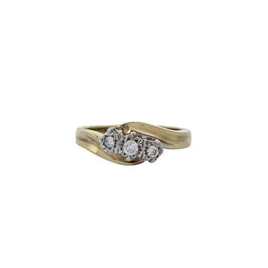 9ct Yellow Gold Three Stone Diamond Illusion Set Ring 0.10ct