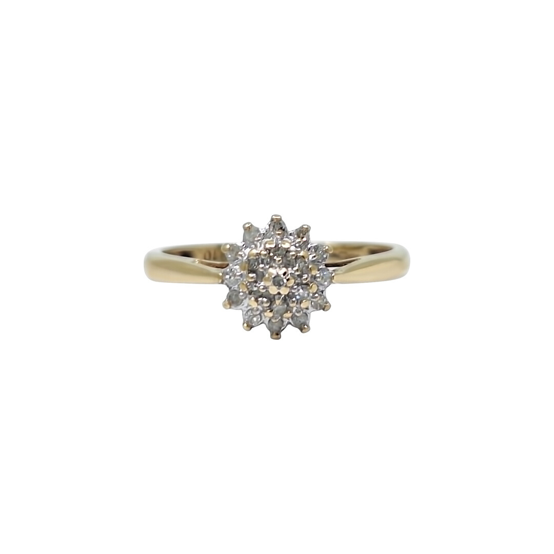 9ct Yellow Gold Diamond Cluster Ring 0.10ct