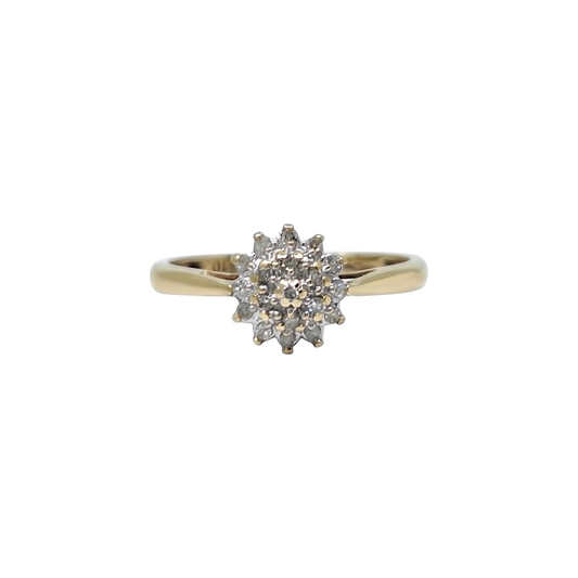 9ct Yellow Gold Diamond Cluster Ring 0.10ct