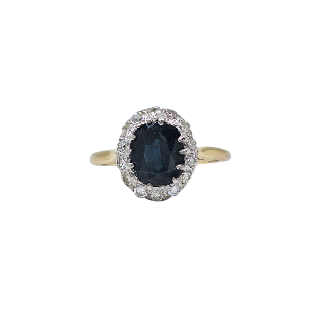 18ct Yellow Gold Sapphire & Diamond Cluster Ring