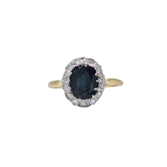 18ct Yellow Gold Sapphire & Diamond Cluster Ring