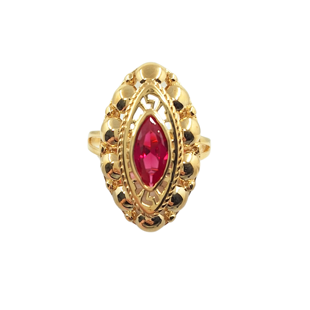 14ct Yellow Gold Red Cubic Zirconia Ring