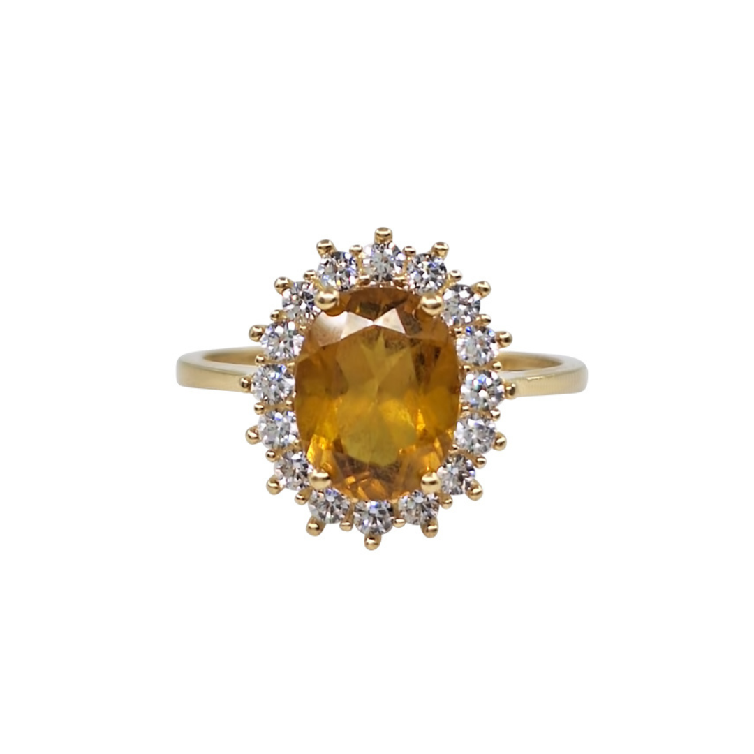 14ct Yellow Gold Green & White Cubic Zirconia Cluster Ring