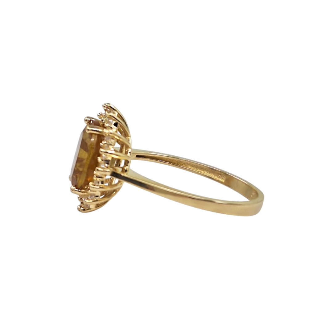 14ct Yellow Gold Green & White Cubic Zirconia Cluster Ring