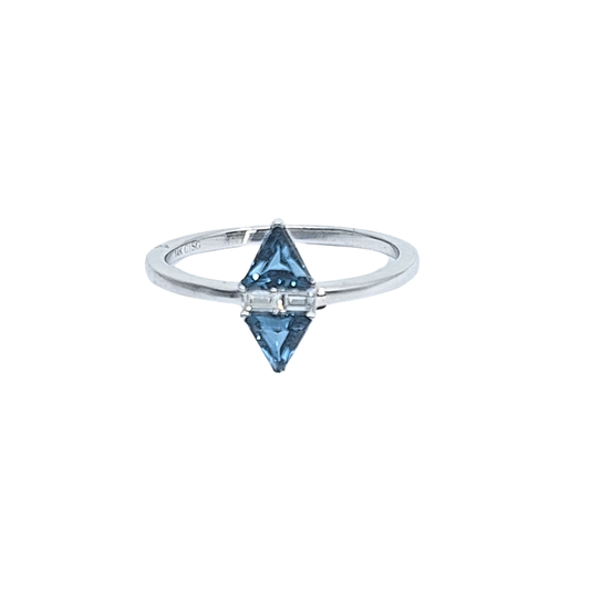 14ct White Gold Blue Topaz and diamond Ring