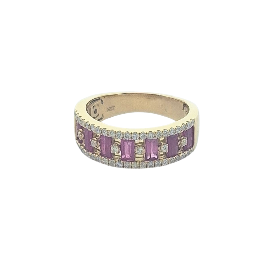 14ct Yellow Gold Ruby & Diamond Band Ring