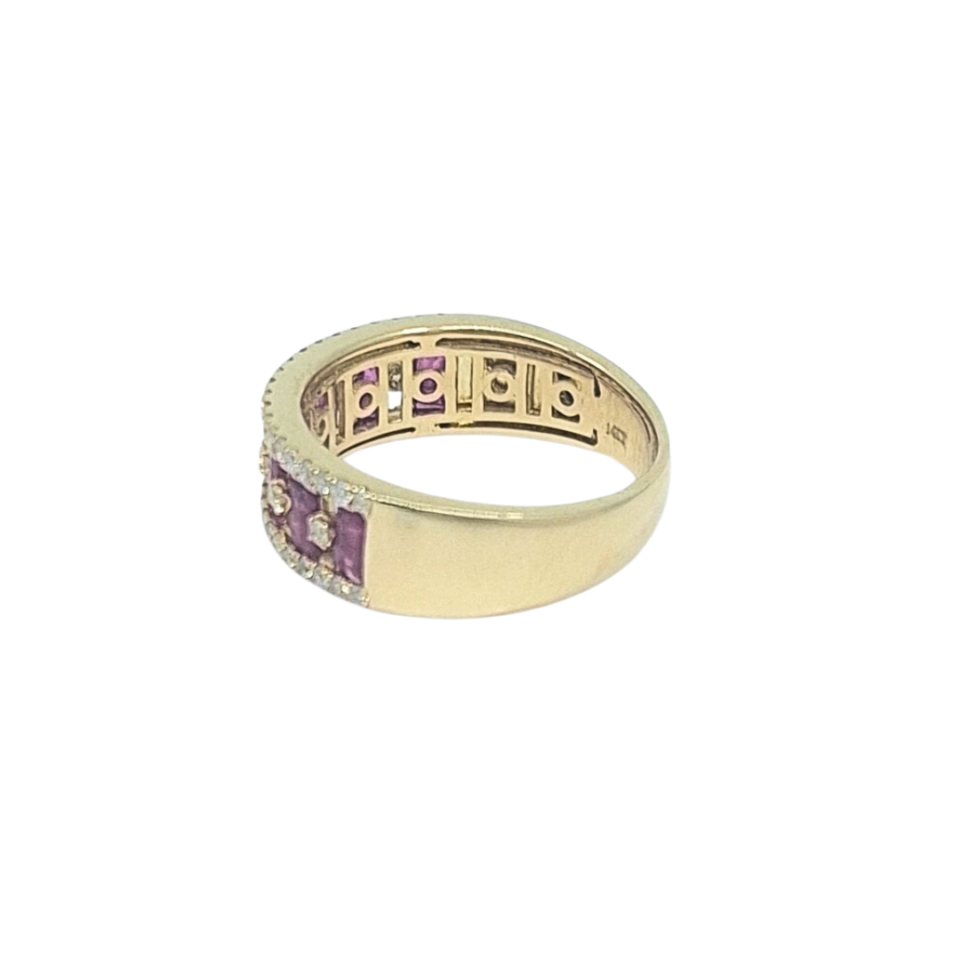 14ct Yellow Gold Ruby & Diamond Band Ring