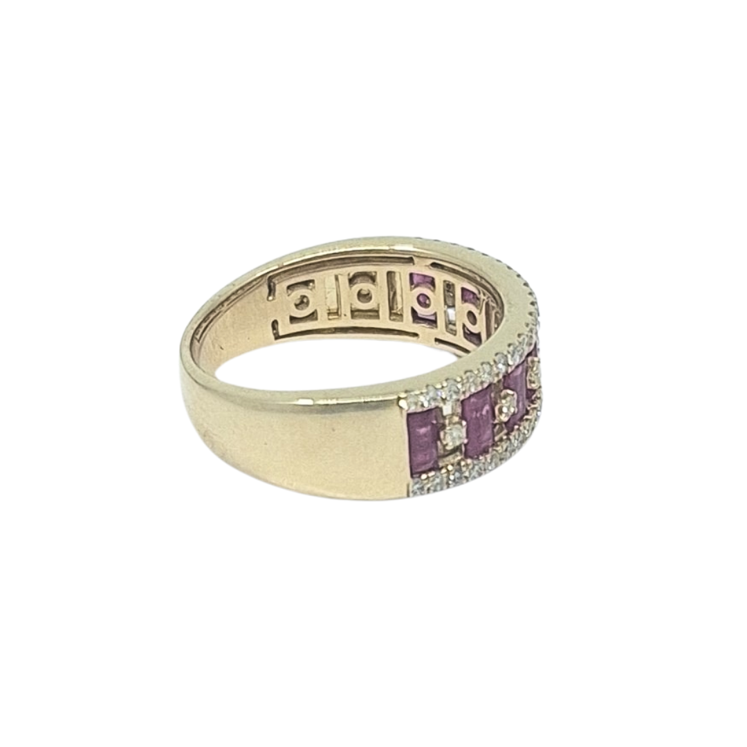 14ct Yellow Gold Ruby & Diamond Band Ring