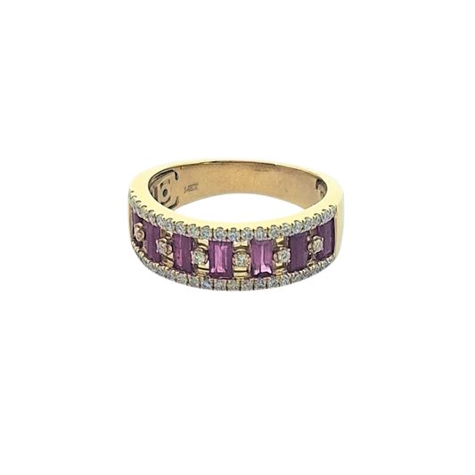 14ct Yellow Gold Ruby & Diamond Band Ring