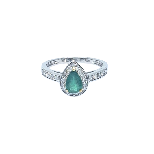 14ct White Gold Emerald & Diamond Cluster Ring