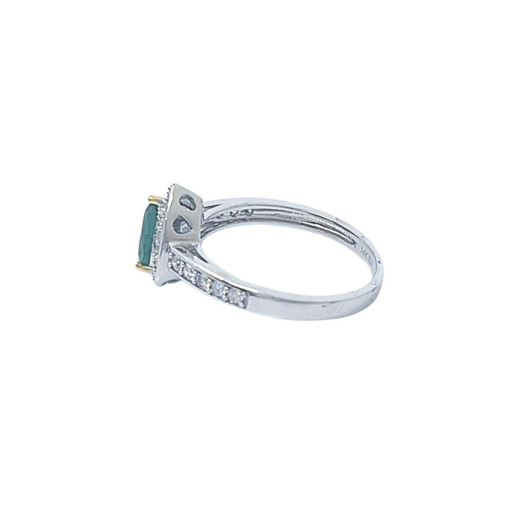 14ct White Gold Emerald & Diamond Cluster Ring
