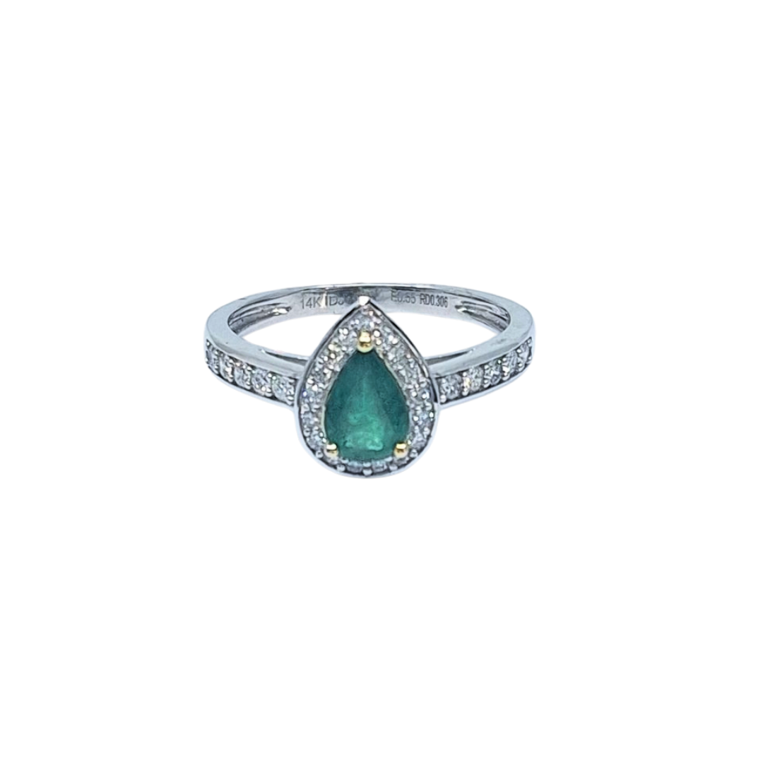 14ct White Gold Emerald & Diamond Cluster Ring