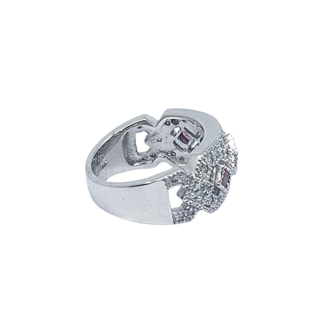 14ct White Gold Pink Sapphire & Diamond Fancy Band Ring
