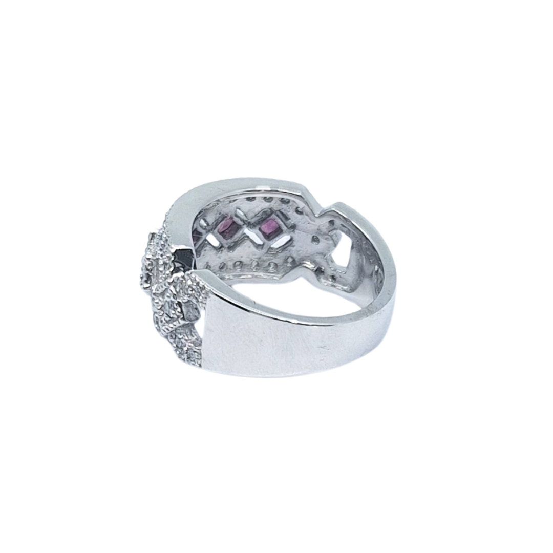 14ct White Gold Pink Sapphire & Diamond Fancy Band Ring