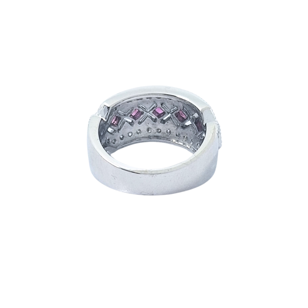 14ct White Gold Pink Sapphire & Diamond Fancy Band Ring