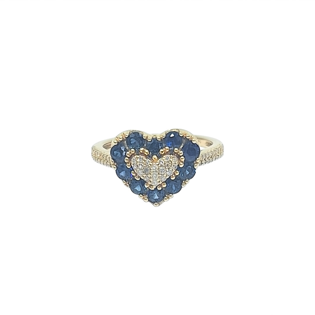 14ct Yellow Gold Sapphire & Diamond Heart Ring