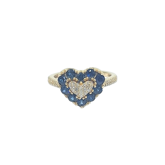 14ct Yellow Gold Sapphire & Diamond Heart Ring