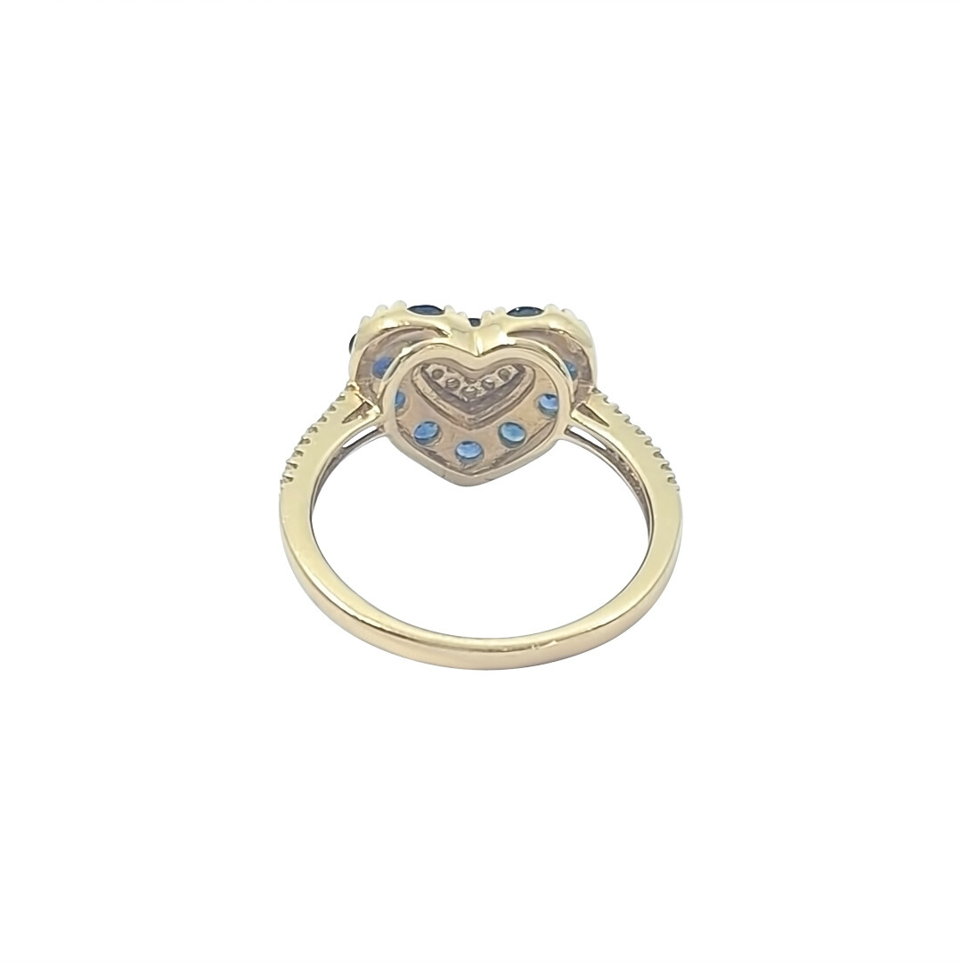 14ct Yellow Gold Sapphire & Diamond Heart Ring